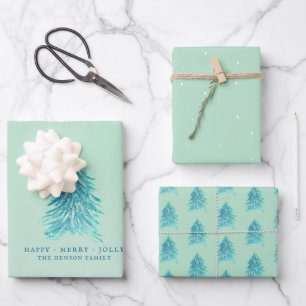 Bäume Aquarellzeichnung Frohe Weihnachten Urlaub Geschenkpapier Set