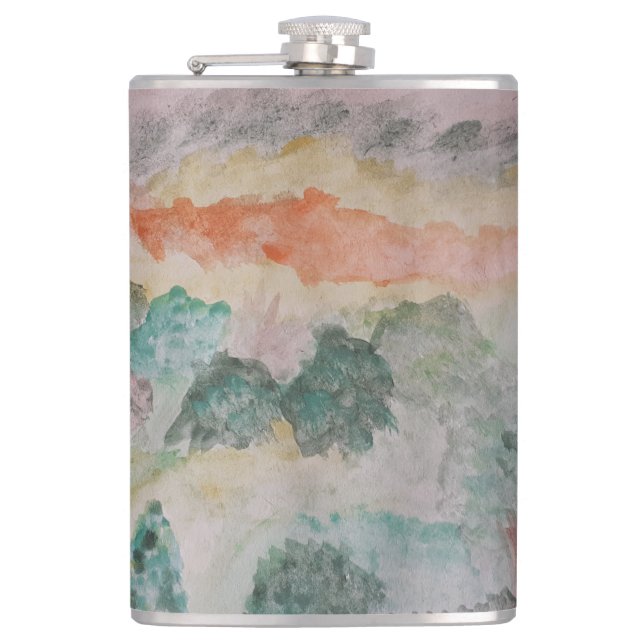 Bäume auf der Bucht Vinyl ummantelte Flasche Flachmann (Vorderseite)