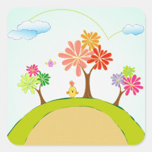 Bäume auf einem Hügelaufkleber Quadratischer Aufkleber