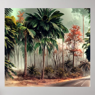 Bäume auf einer Seite der Landstraße Poster