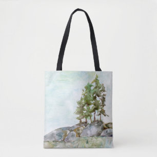 Bäume auf Felsen Wasserfarbe des Kanulandes