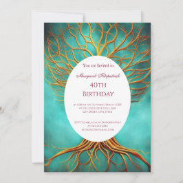 Bäume aus Lebensgold aquamarin jedes Alter Geburts Einladung