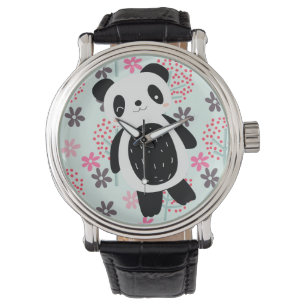 Bäume, Blume und Panda-Bären Armbanduhr
