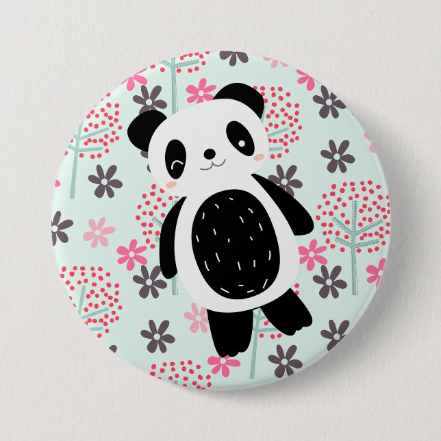 Bäume, Blume und Panda-Bären Button (Vorderseite)