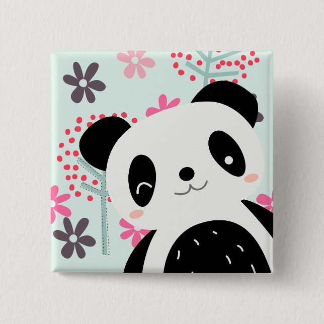 Bäume, Blume und Panda-Bären Button (Vorderseite)