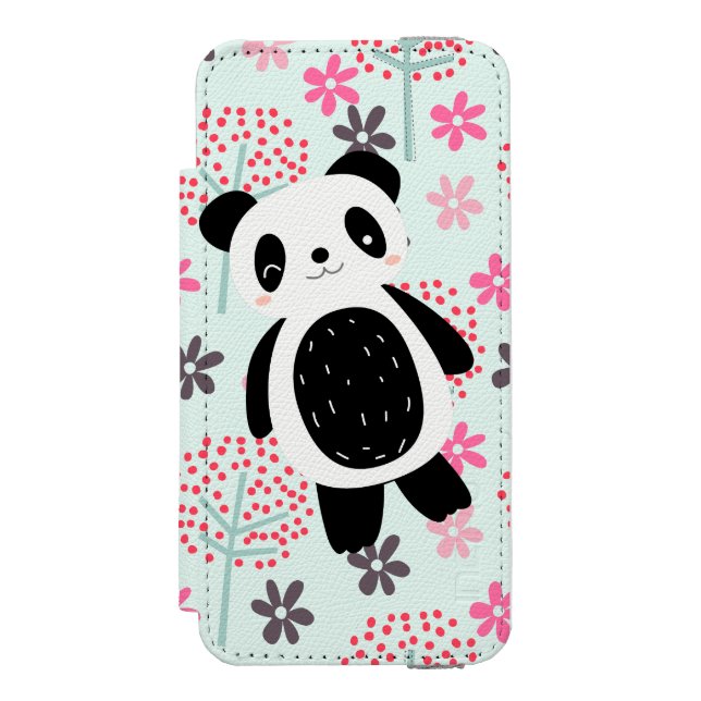 Bäume, Blume und Panda-Bären Incipio iPhone Geldbeutel-Hülle (Folio Vorderseite)