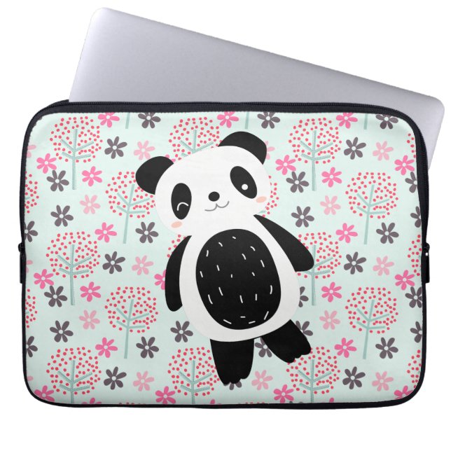 Bäume, Blume und Panda-Bären Laptopschutzhülle (Vorderseite)