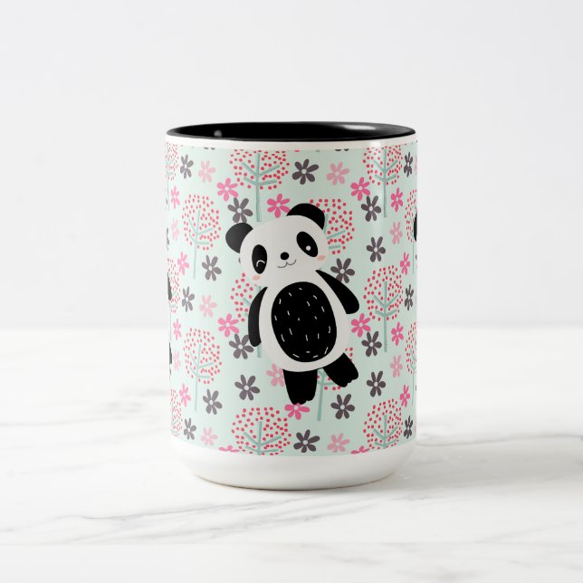 Bäume, Blume und Panda-Bären Zweifarbige Tasse (Mittel)