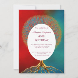 Bäume des Lebens goldrot aquamarin jedes Lebensjah Einladung