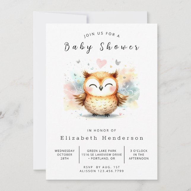 Bäume Digital Owl Baby Dusche Einladung (Vorderseite)