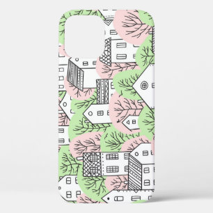 Bäume, Häuser, frühlingstädtische Landschaft Case-Mate iPhone Hülle