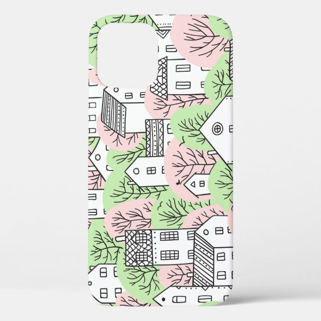 Bäume, Häuser, frühlingstädtische Landschaft Case-Mate iPhone Hülle (Rückseite)