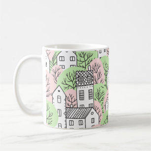 Bäume, Häuser, frühlingstädtische Landschaft Kaffeetasse