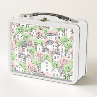 Bäume, Häuser, frühlingstädtische Landschaft Metall Brotdose