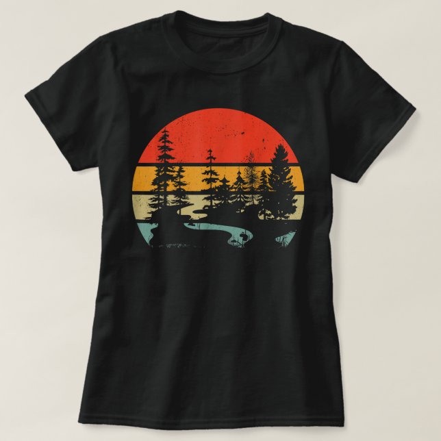 Bäume im Freien Natur Retro Wald Wandern T-Shirt (Design vorne)