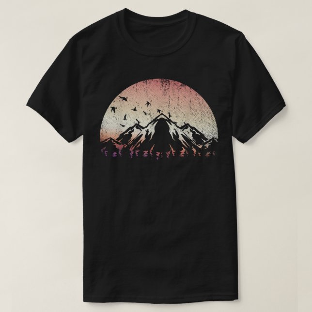 Bäume im Freien Natur Sonnenuntergang Wald Berg T-Shirt (Design vorne)