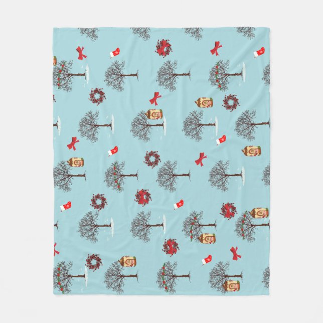 Bäume im Winter und Weihnachtsdekorationen Fleecedecke (Vorderseite)