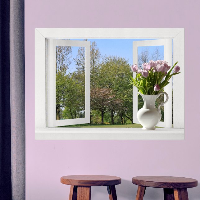 Bäume in Springtime - Fenster öffnen mit Tulips Poster (Von Creator hochgeladen)