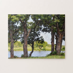 Bäume Natur See Friedliche Kunst Puzzle