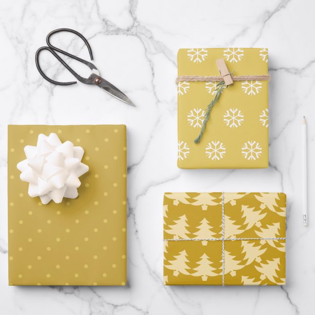 Bäume Schneeflocken und Polka-dot Weihnachten Geschenkpapier Set (Vorderseite)
