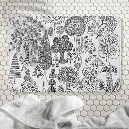 Bäume Schwarz und Weiß handgezeichnet Moderne Kuns Badematte