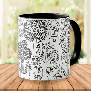 Bäume Schwarz-Weiß Handgezeichnete Moderne Kunst Tasse