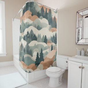 Bäume und Berge Boho Abstract Design Duschvorhang