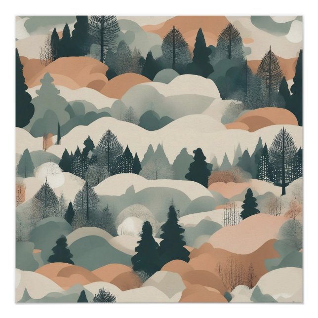 Bäume und Berge Boho Abstract Design Poster (Vorderseite)