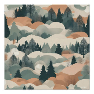 Bäume und Berge Boho Abstract Design Poster