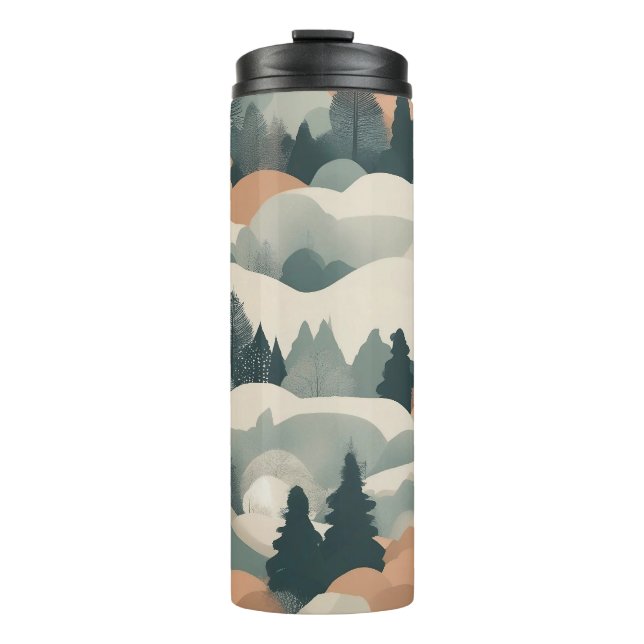 Bäume und Berge Boho Abstract Design Thermosbecher (Vorderseite)