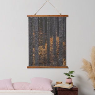Bäume und goldenes Herbstblättern Wandteppich Mit Holzrahmen