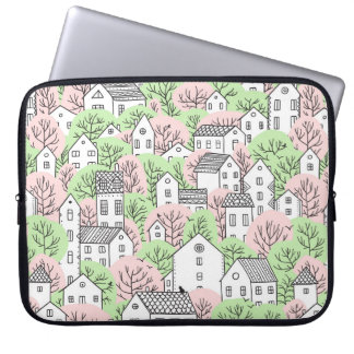 Bäume und Häuser nahtlos Muster. Frühjahr und Somm Laptopschutzhülle