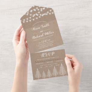 Bäume und Lichter Kraftpapier rustikale Winterhoch All In One Einladung