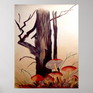 Bäume und Pilze drucken Poster