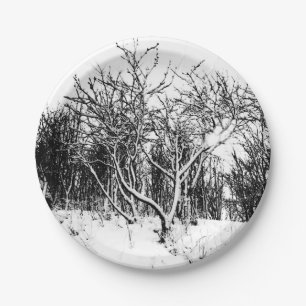 Bäume und Schnee-Szene, Schwarzweiss Pappteller