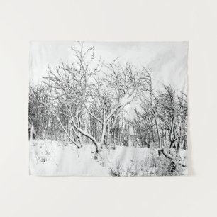Bäume und Schnee Winterlandschaft, Schwarz und Wei Wandteppich