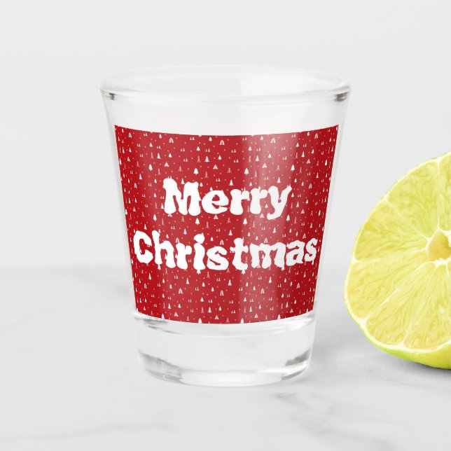 Bäume und Schneeflocken Weihnachtsschotterglas Schnapsglas (Vorderseite)