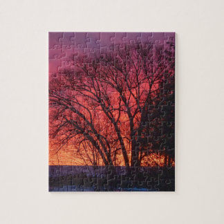 Bäume und Sonnenuntergang Puzzle