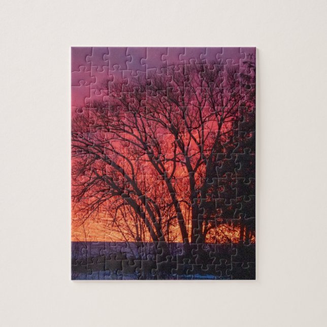 Bäume und Sonnenuntergang Puzzle (Vertikal)