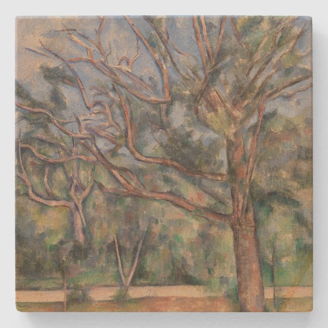 Bäume und Straße, postimpressionistische Landschaf Steinuntersetzer (Vorderseite)