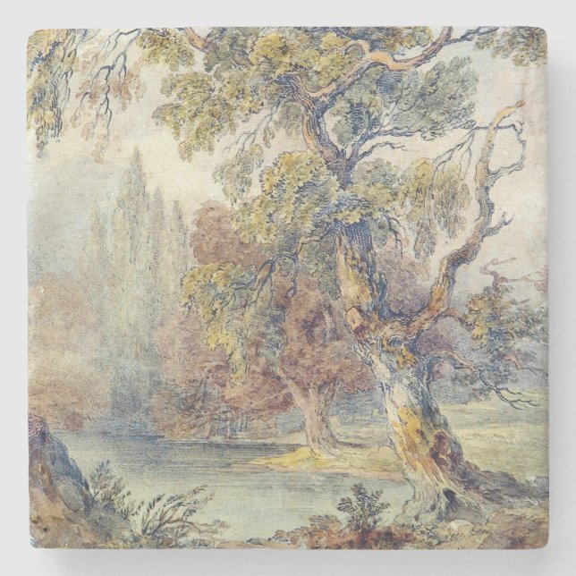 Bäume und Teich (von John Ruskin) Steinuntersetzer (Vorderseite)