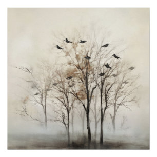 Bäume und Vögel Abstrakte Leinwandwandkunst Poster