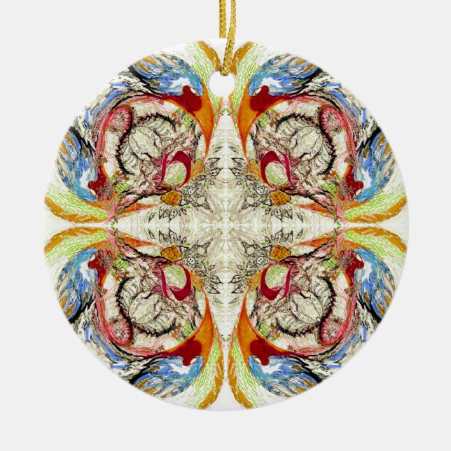 Bäume und Vogelfantasie Keramik Ornament (Vorne)