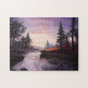 Bäume Wasserlandschaft Wolken bedecken Gras Puzzle
