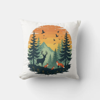 Bäume Wildtiere Natur Vintage Wald T-Shirt Kissen