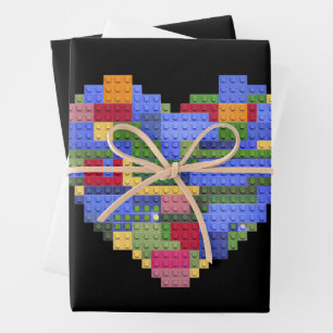 Baumeister Block Ziegelbau Herz Valentin Geschenkpapier Set