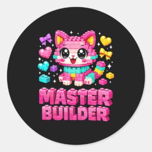 Baumeister Mädchen Kinder Bausteine Katze Runder Aufkleber