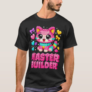 Baumeister Mädchen Kinder Bausteine Katze T-Shirt