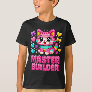 Baumeister Mädchen Kinder Bausteine Katze T-Shirt