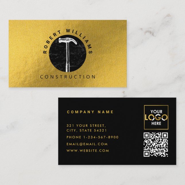 Baumetall QR-Code Schwarz Metallic Gold Visitenkarte (Vorne/Hinten)